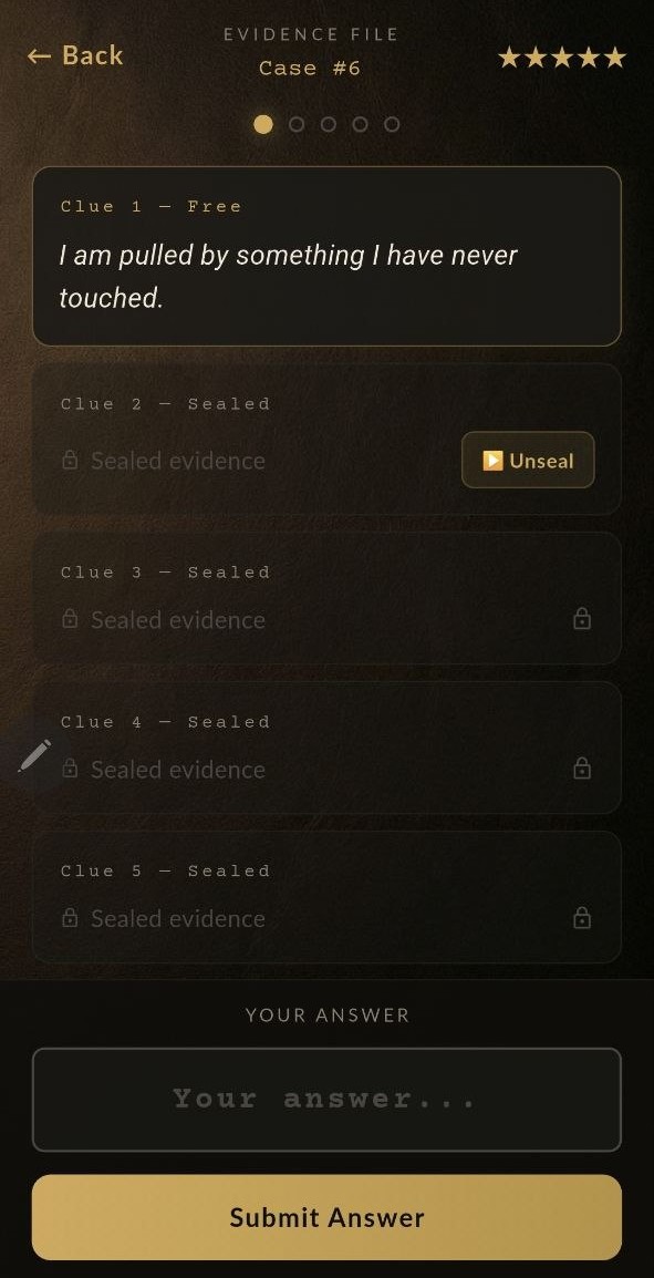 Gameplay screen showing evidence and clues